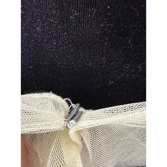 Lauren Ralph Lauren Vintage Lace Mesh Sheer Cream Black Trim Shawl Topper Scarf